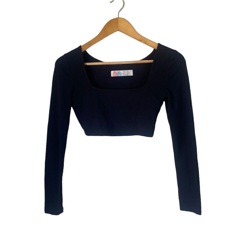 Free people beach shenanigans long sleeve cropped top black